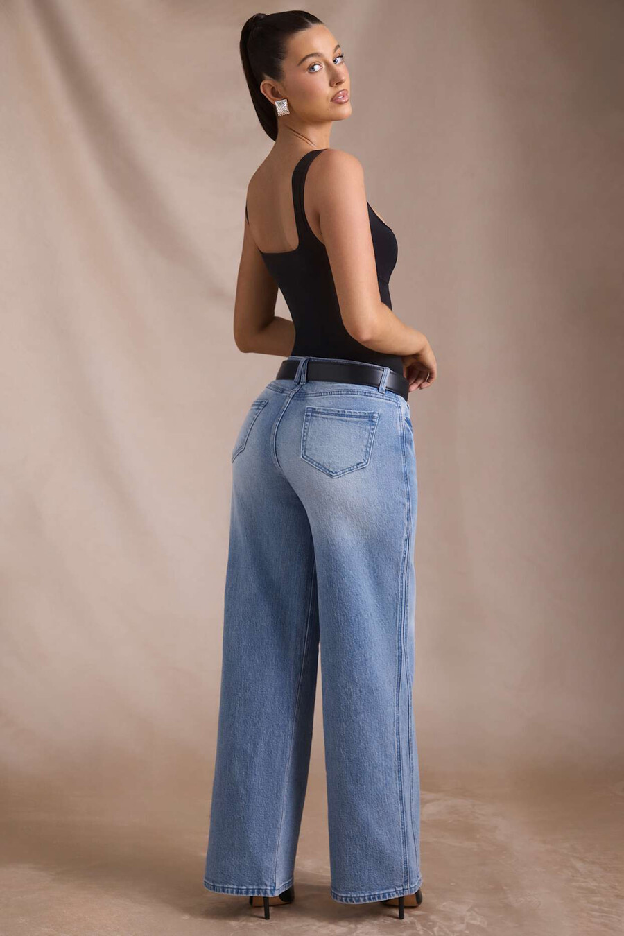 jeans met lage taille en wijde pijpen in vintage wassing