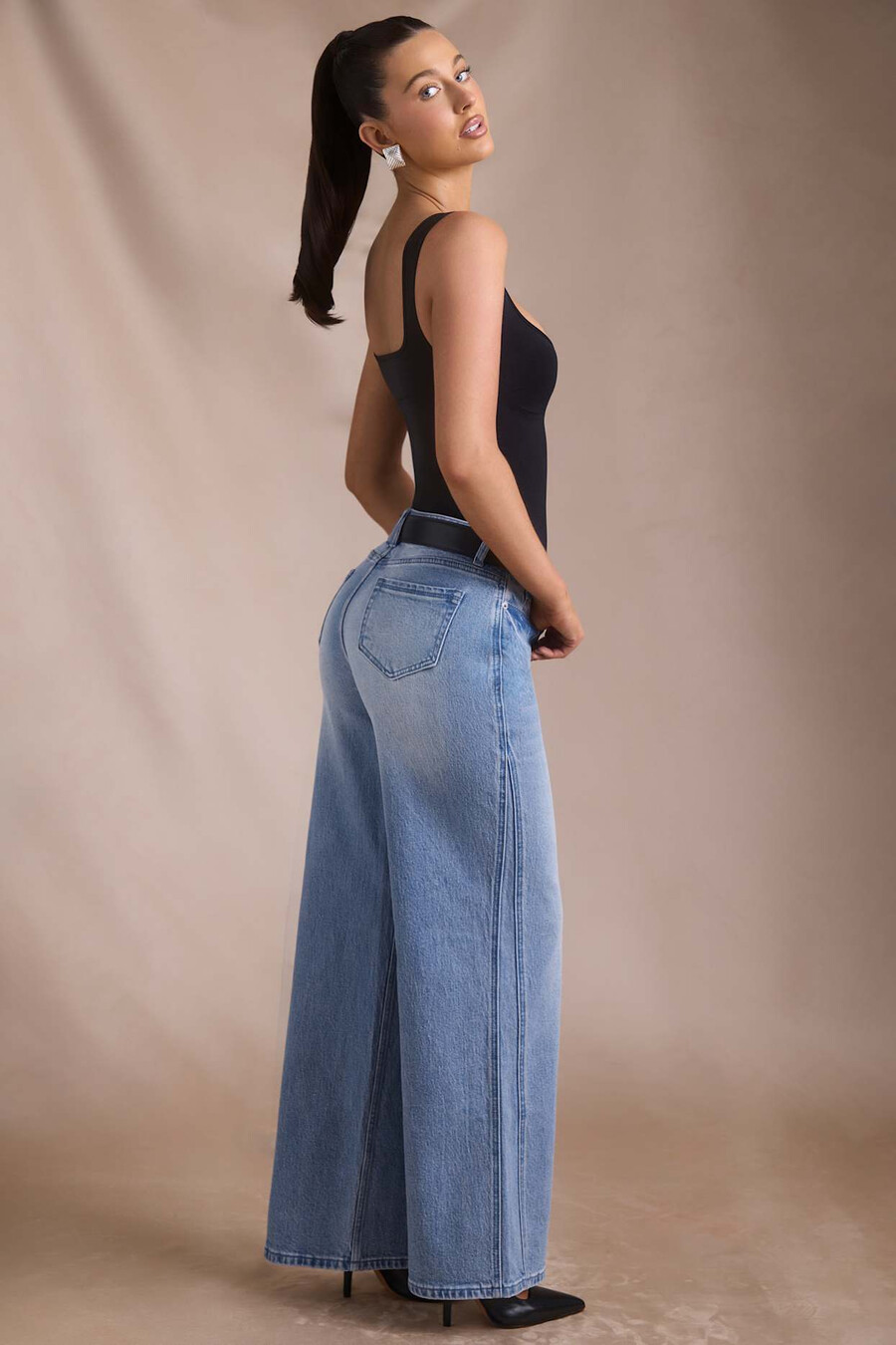 jeans met lage taille en wijde pijpen in vintage wassing