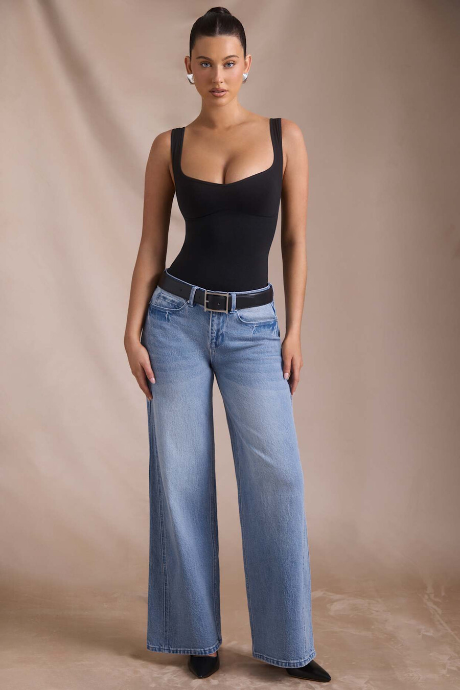 jeans met lage taille en wijde pijpen in vintage wassing