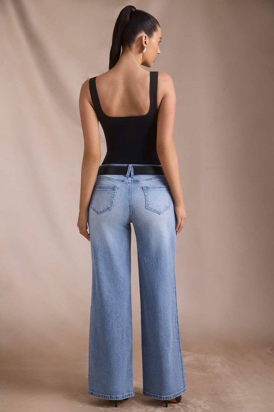 jeans met lage taille en wijde pijpen in vintage wassing