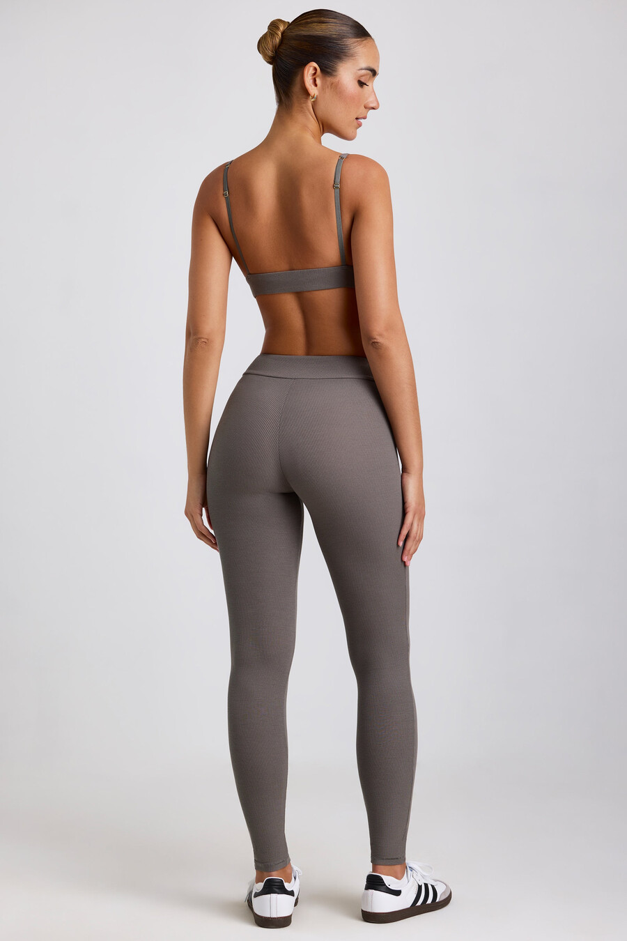geribbelde modal legging met hoge taille in grijs