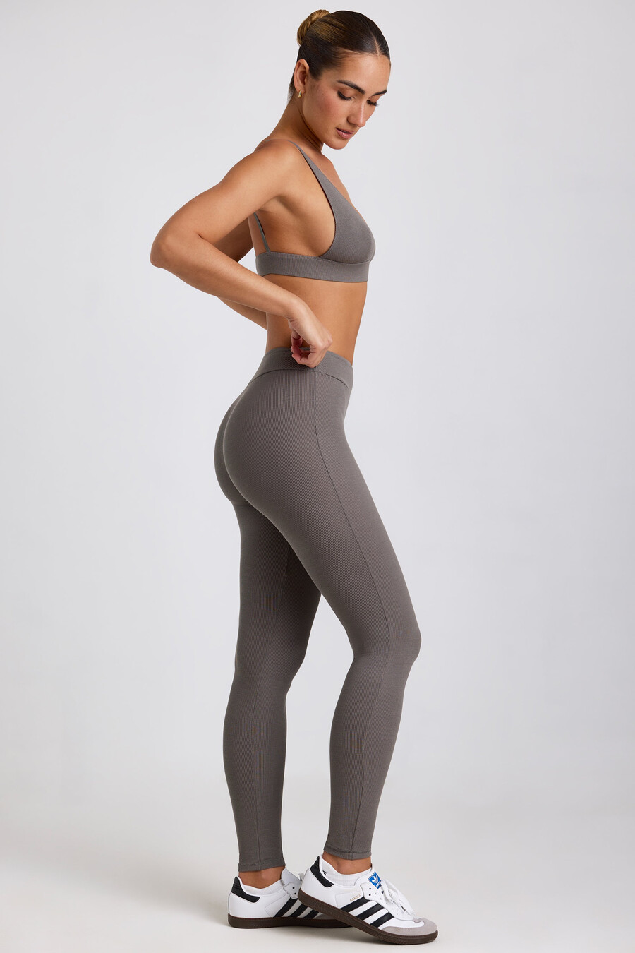 geribbelde modal legging met hoge taille in grijs