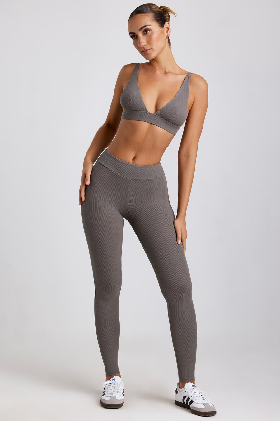 geribbelde modal legging met hoge taille in grijs