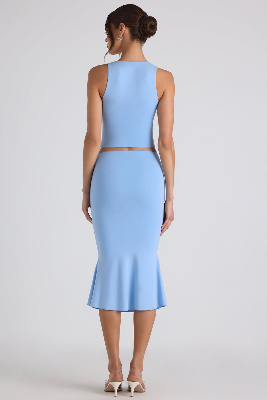 modal midi-rok met strikdetail en middelhoge taille in lichtblauw