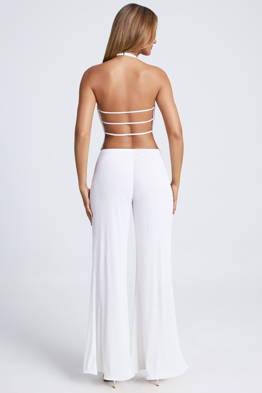 witte broek met hoge taille en wijde pijpen