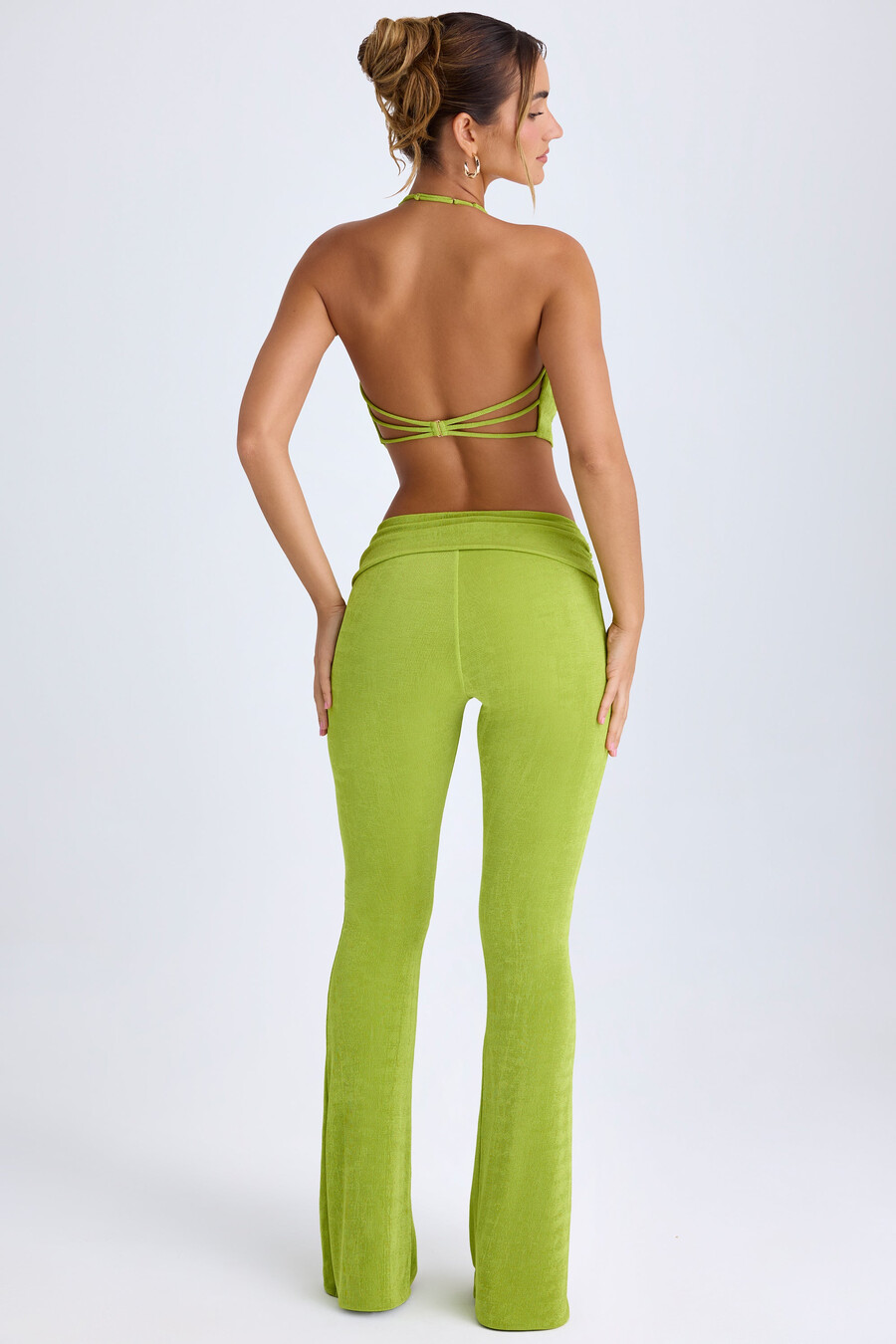geplooide broek met middelhoge taille in parelgroen
