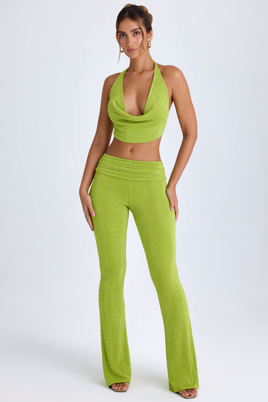 geplooide broek met middelhoge taille in parelgroen