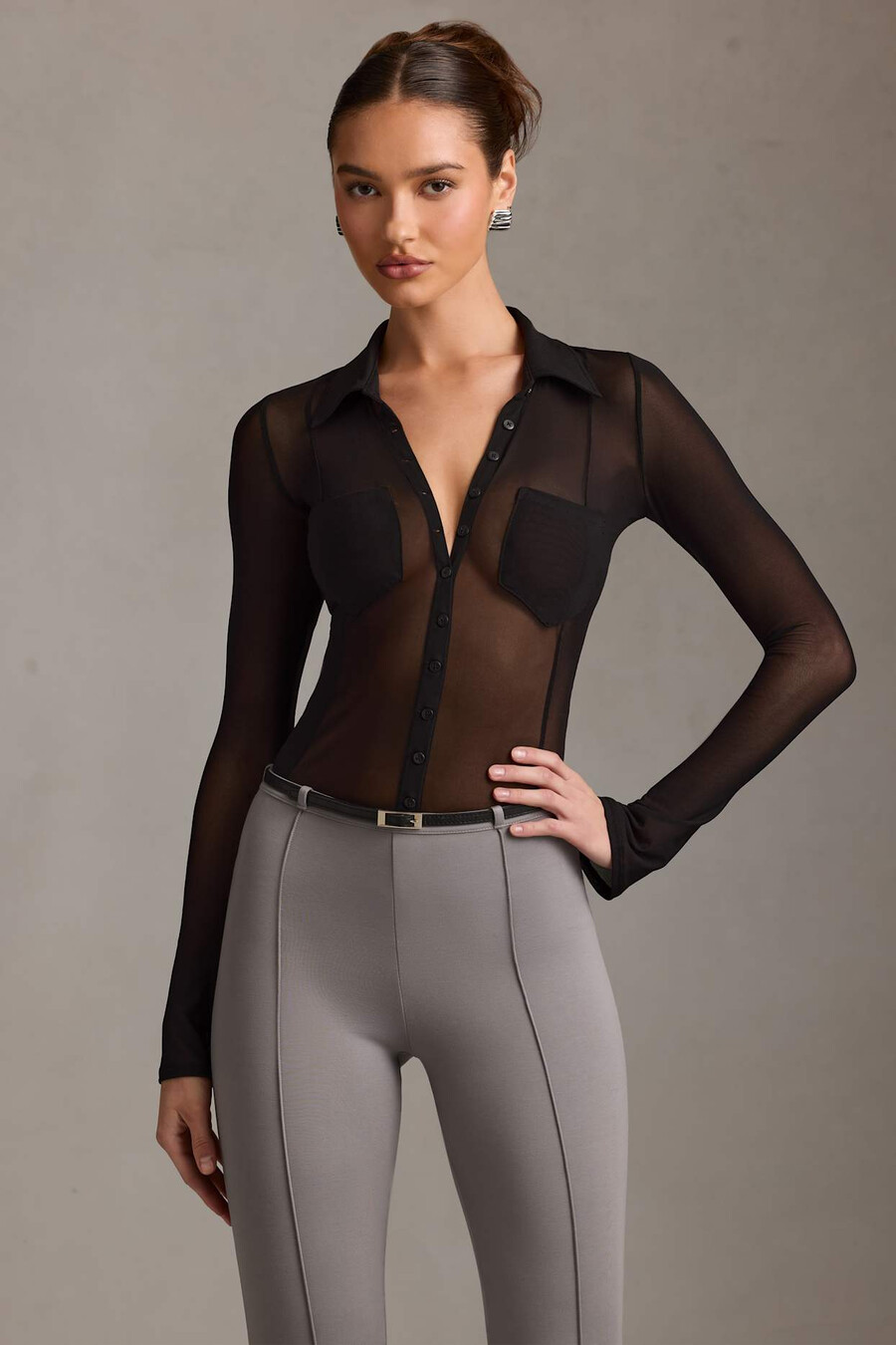 doorzichtige blouse met lange mouwen in zwart