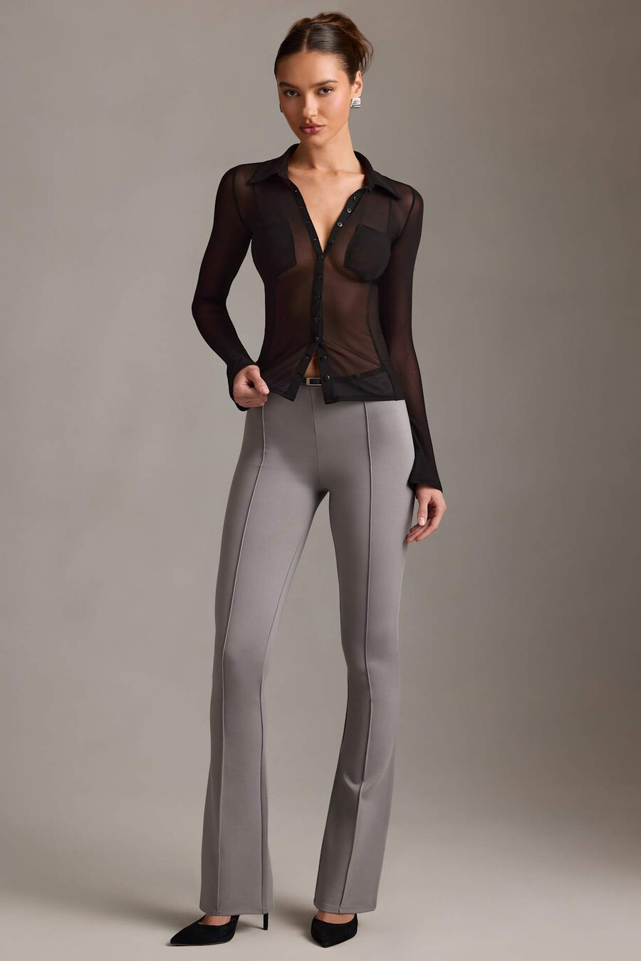 doorzichtige blouse met lange mouwen in zwart