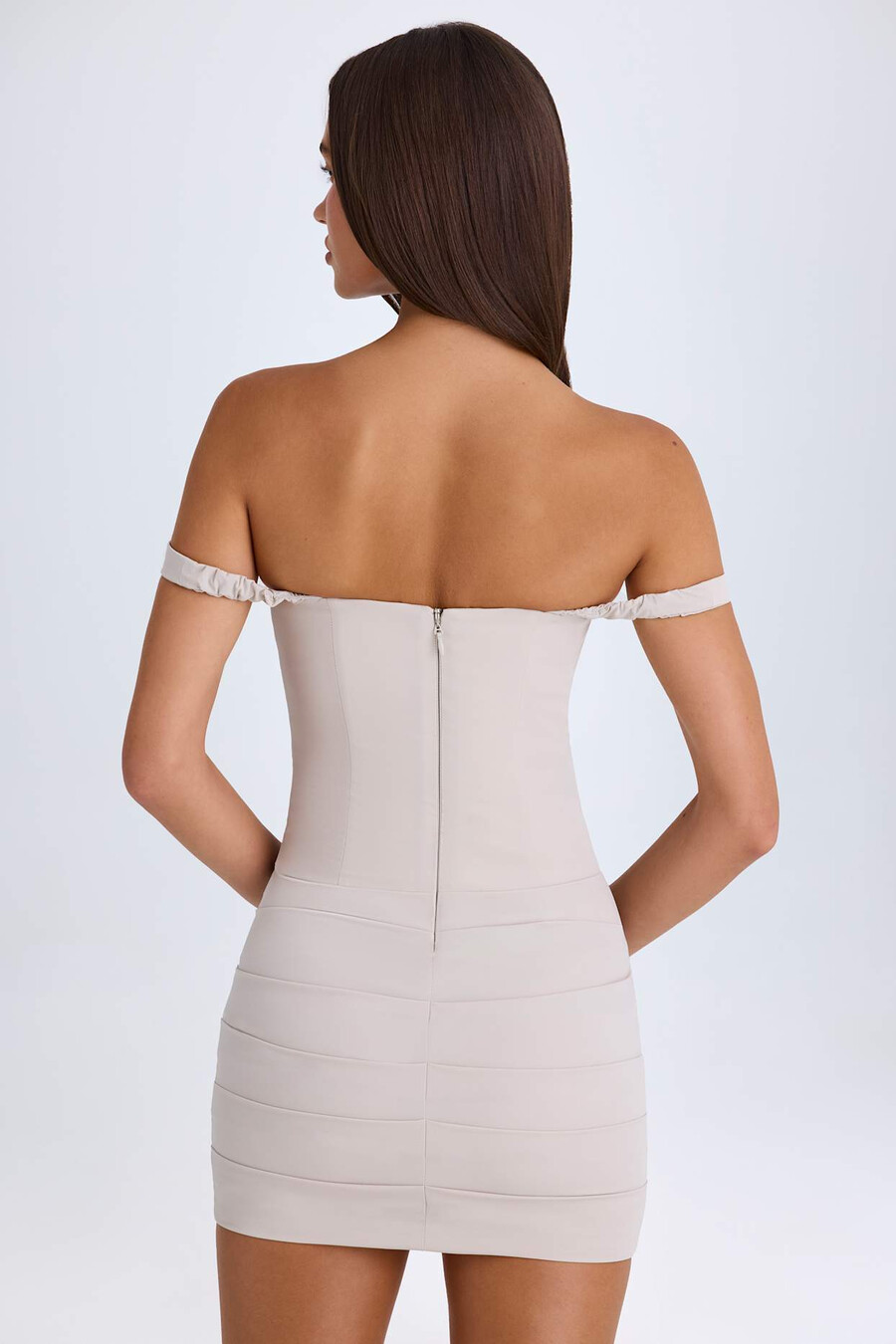 off-shoulder korset mini-jurk in taupe
