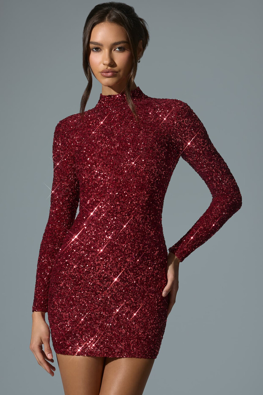 versierde mini-jurk met open rug in rood