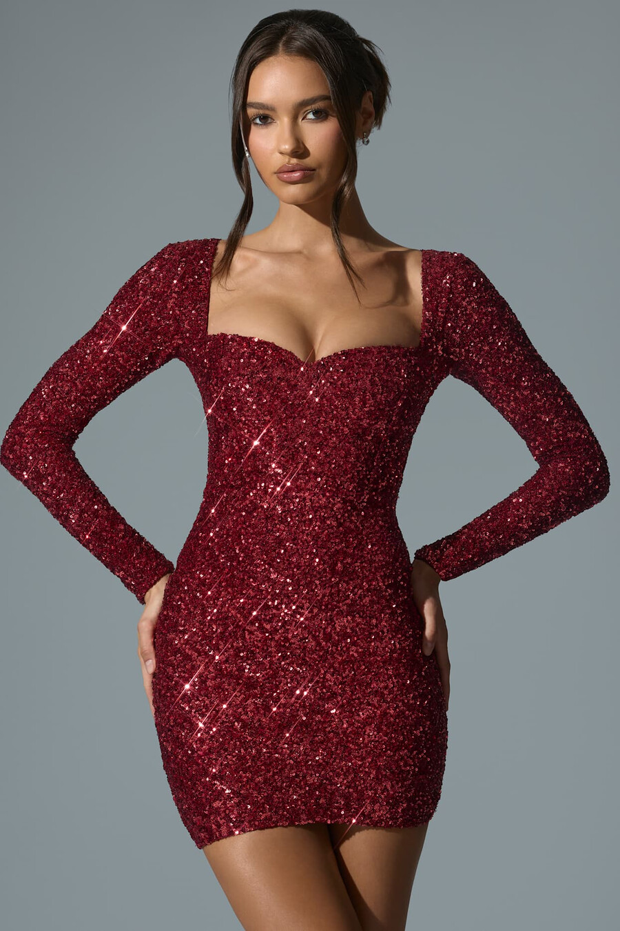 versierde mini-jurk met sweetheart-halslijn in rood
