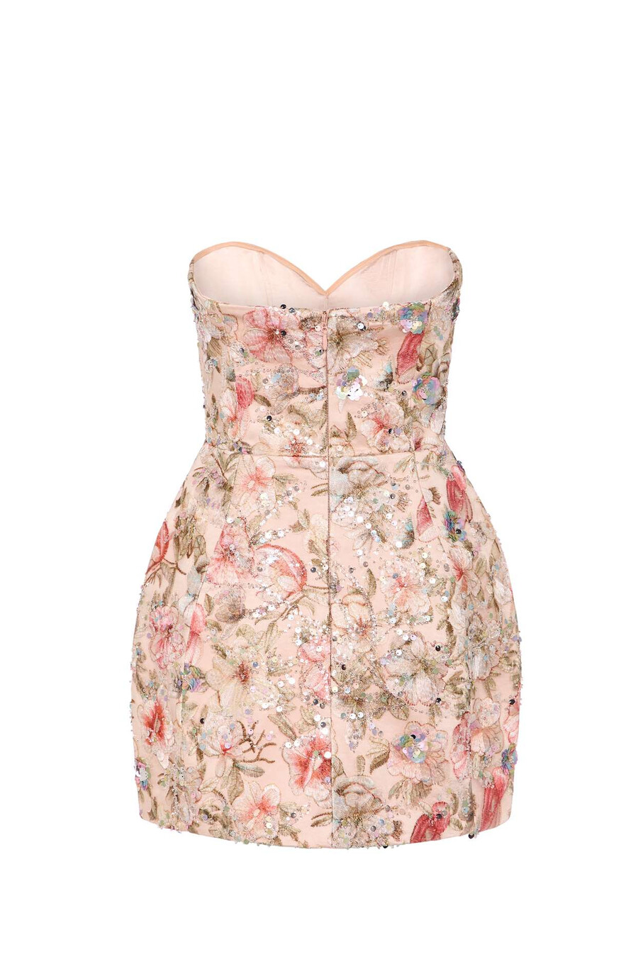 versierde strapless a-lijn mini-jurk in beige met bloemenprint