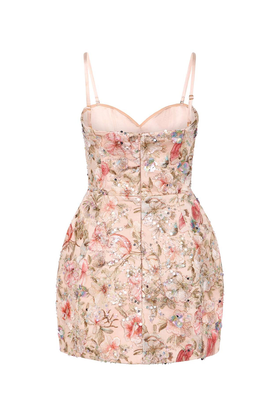 versierde strapless a-lijn mini-jurk in beige met bloemenprint