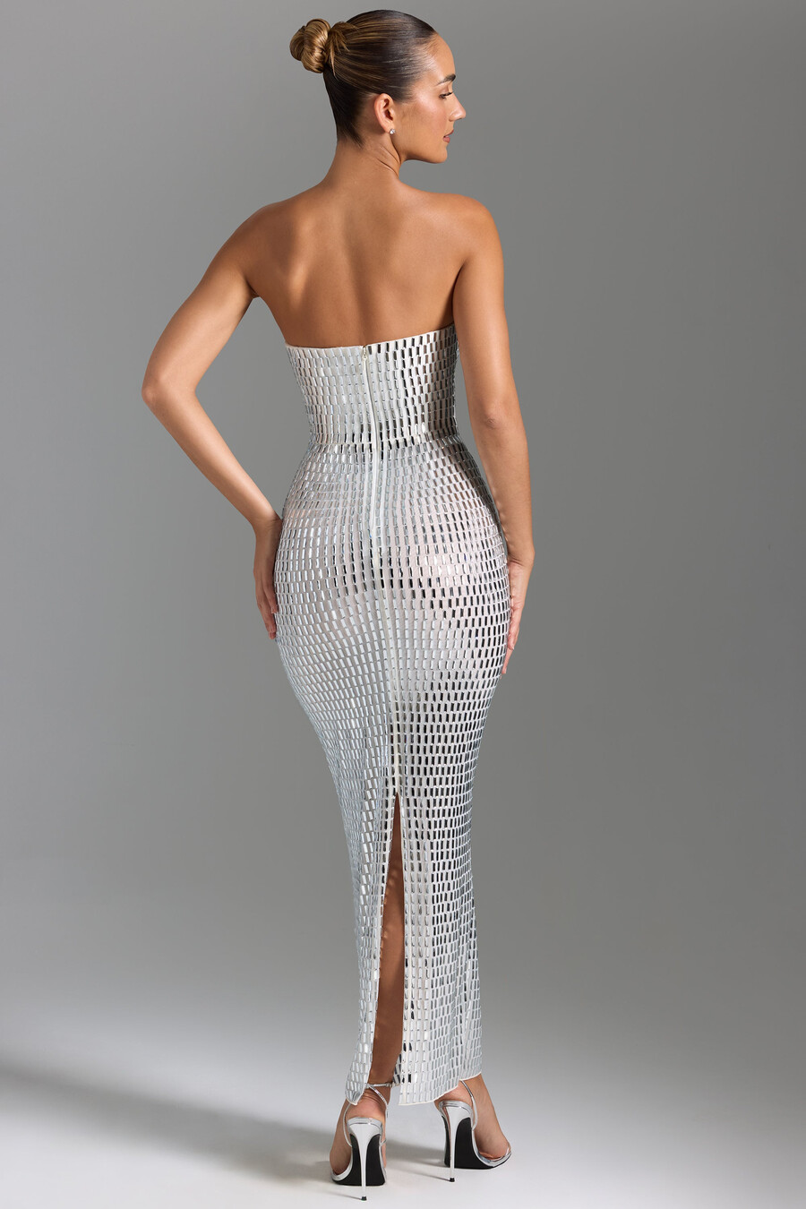 versierde bandeau maxi-jurk in wit