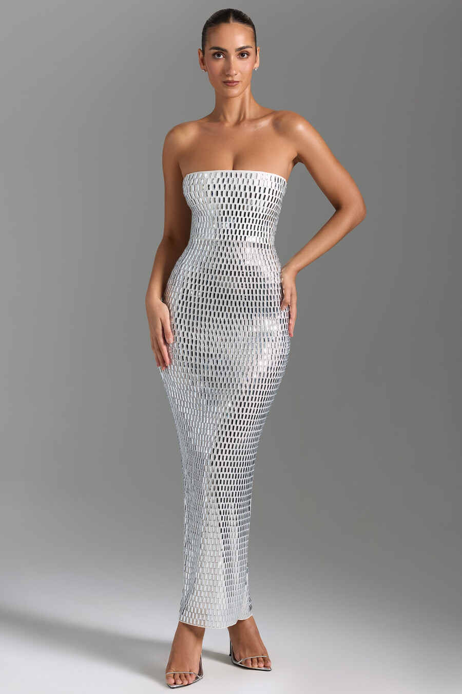 versierde bandeau maxi-jurk in wit