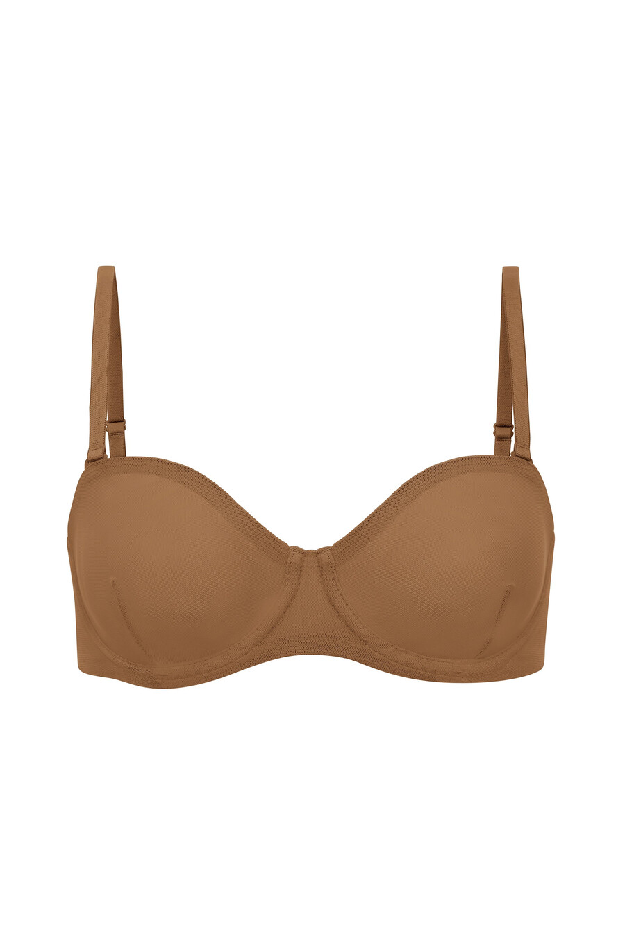 zachte mesh strapless bh in amandelkleur
