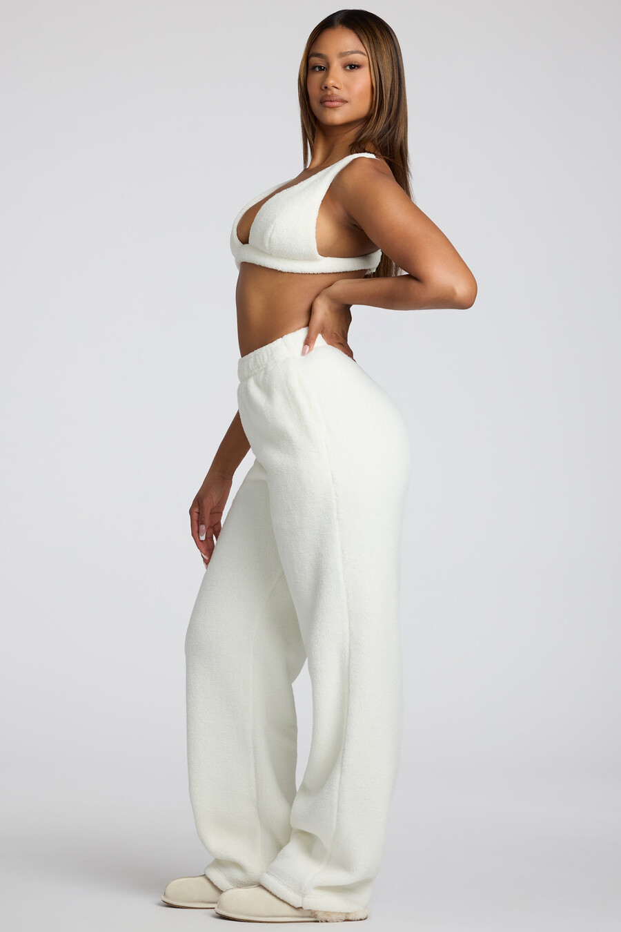 v-hals fleece bralette in wit