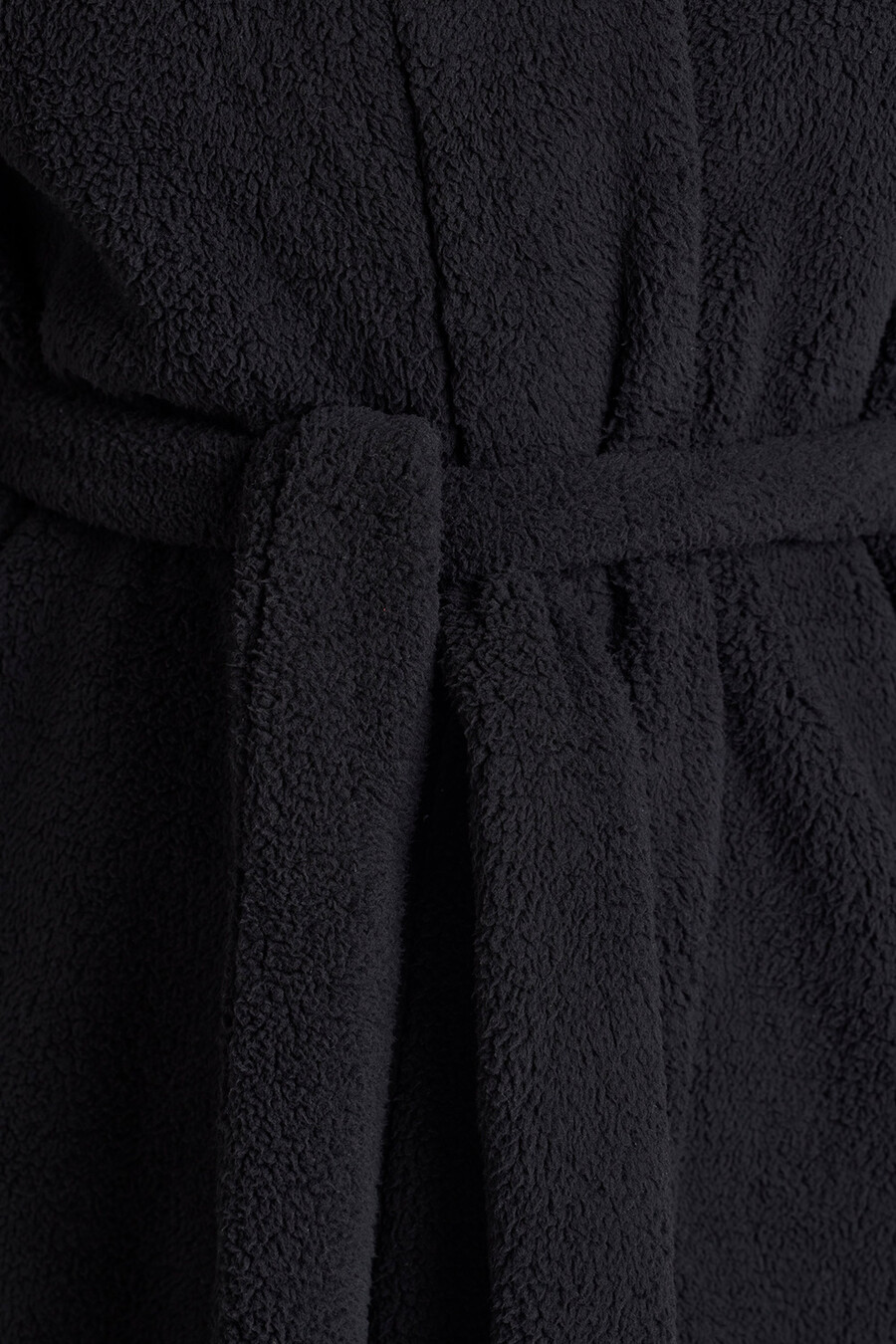 fleece badjas met strik aan de voorkant in zwart