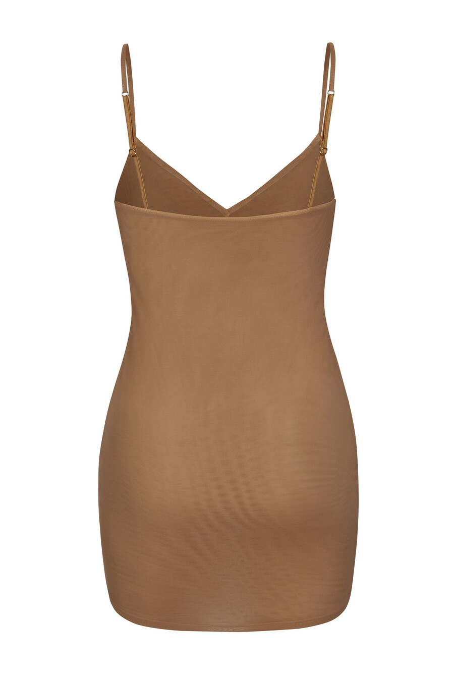zachte mesh mini-slipjurk met v-hals in amandelkleur