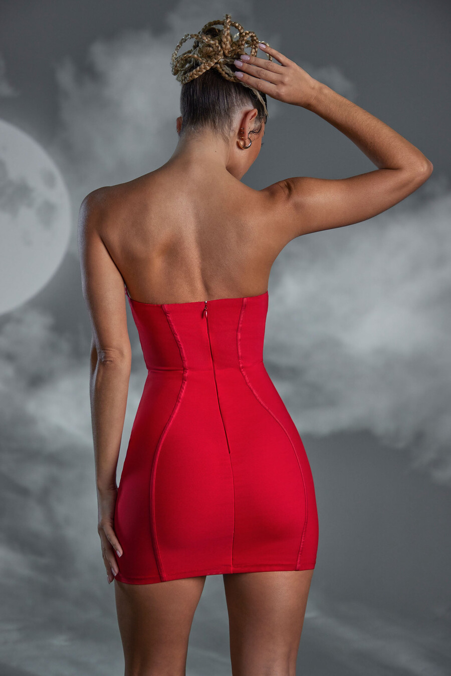 bandeau mini-jurk met vetersluiting in rood