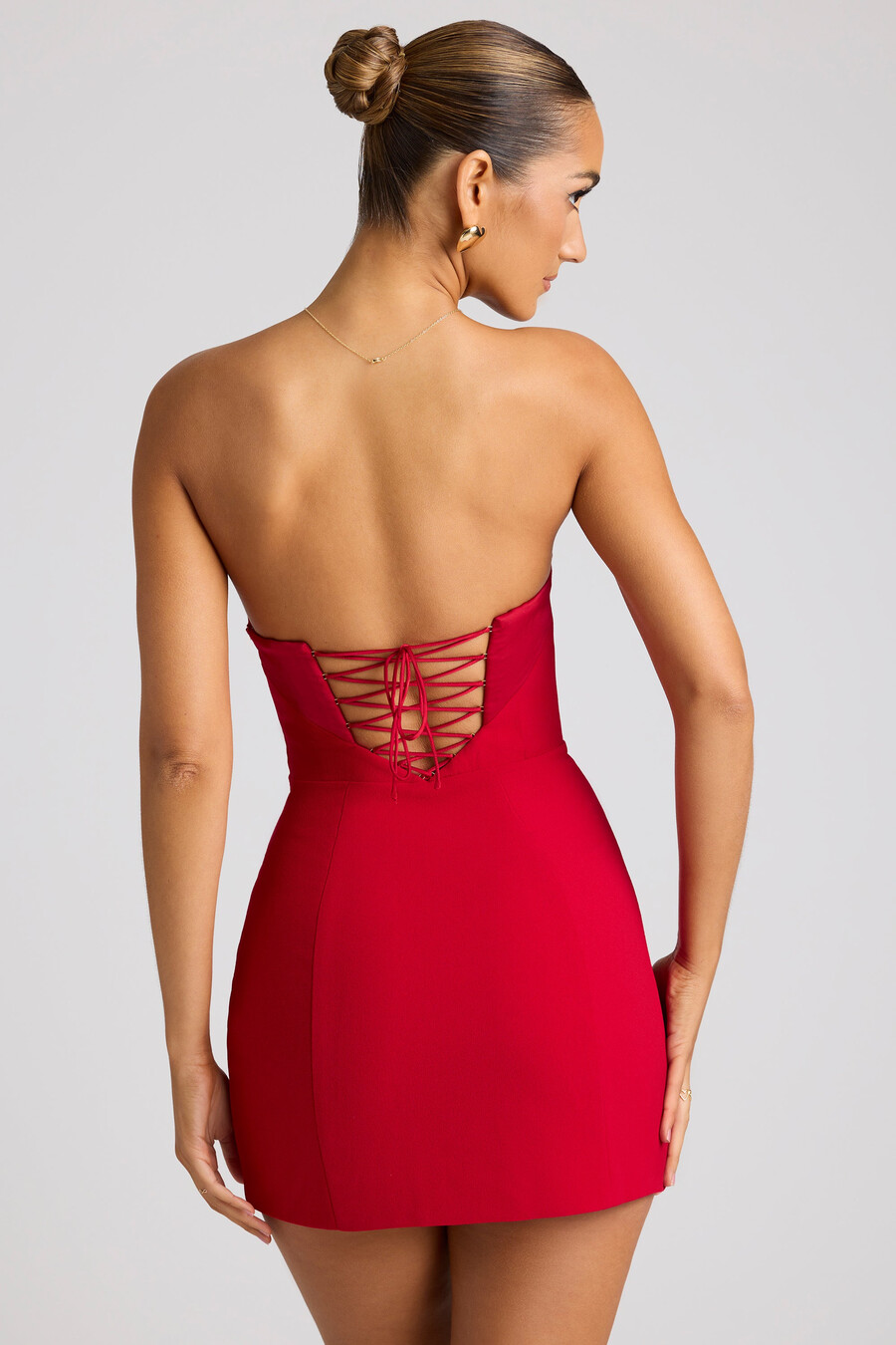 strapless a-lijn minijurk in vuurrood