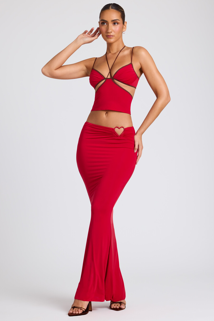 maxi rok met middelhoge taille in vuurrood