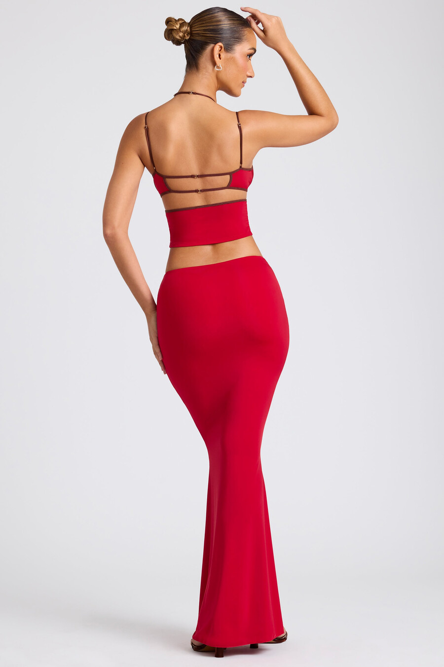 maxi rok met middelhoge taille in vuurrood