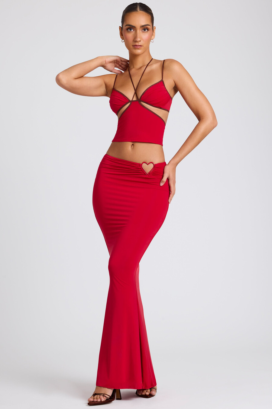 maxi rok met middelhoge taille in vuurrood