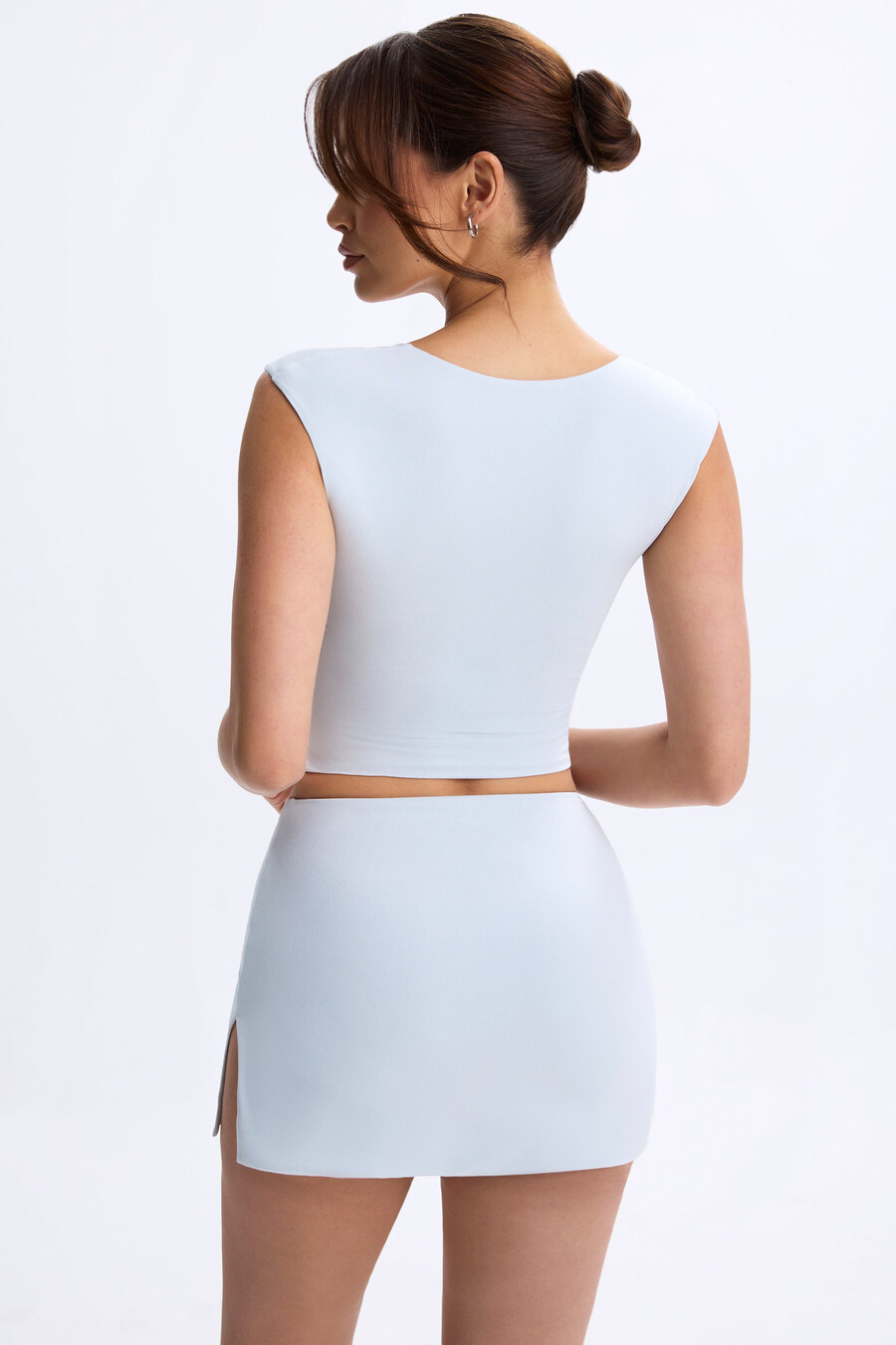 middelhoge micro-minirok in stoffig blauw