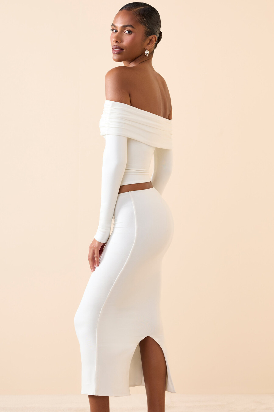 midaxi rok van modal met middelhoge taille in wit