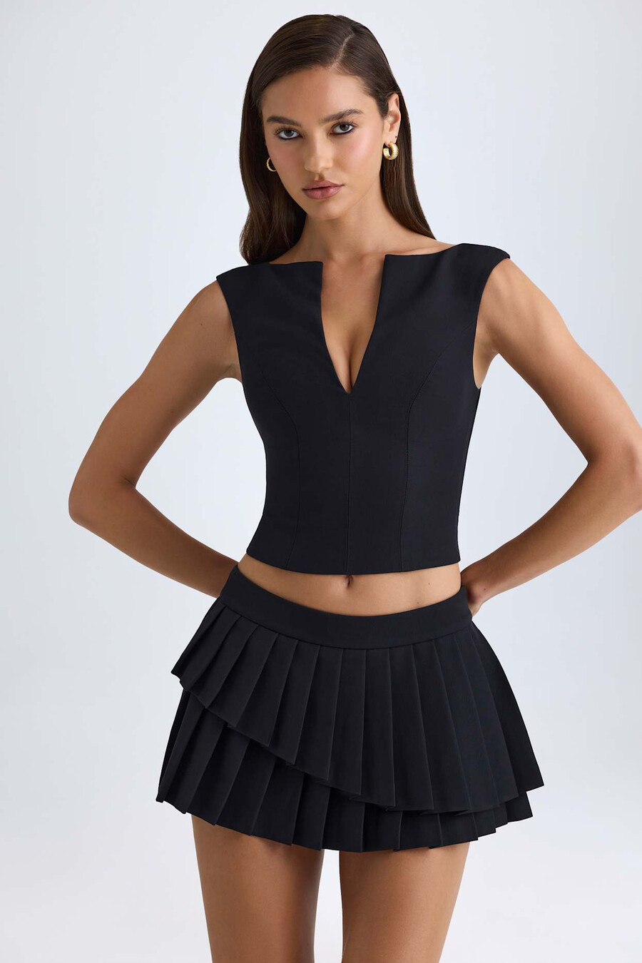 crop top met open voorkant in zwart