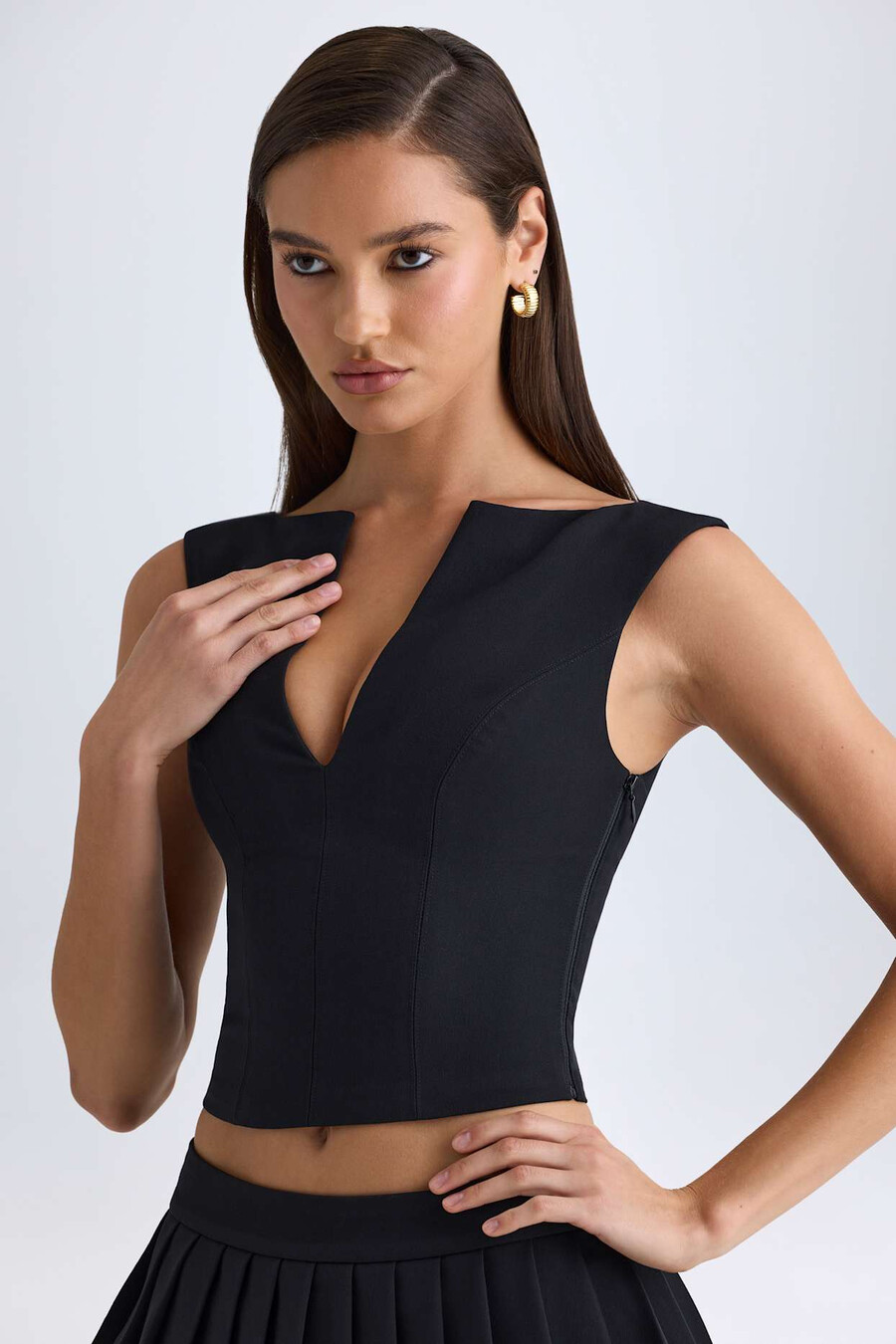 crop top met open voorkant in zwart