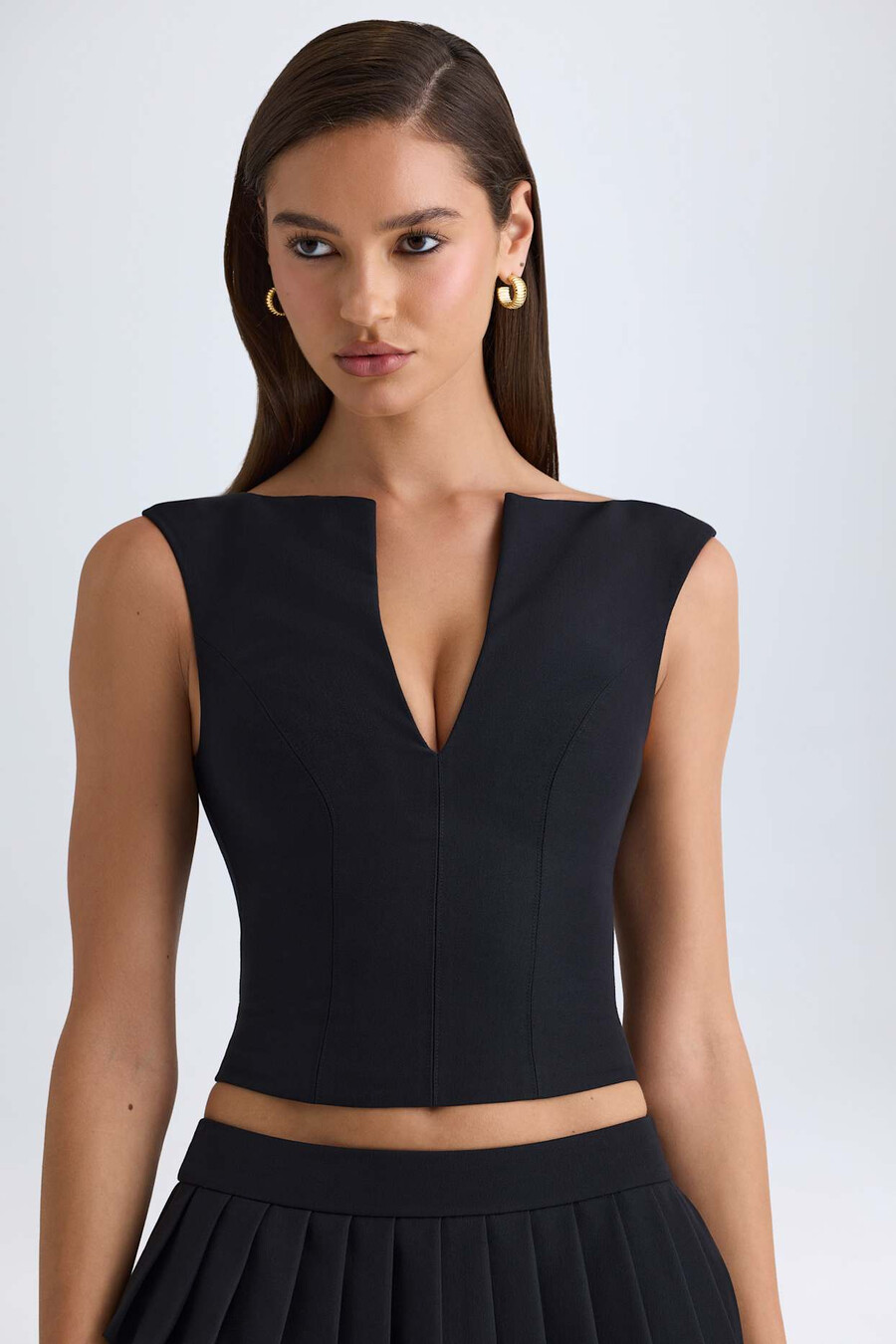 crop top met open voorkant in zwart