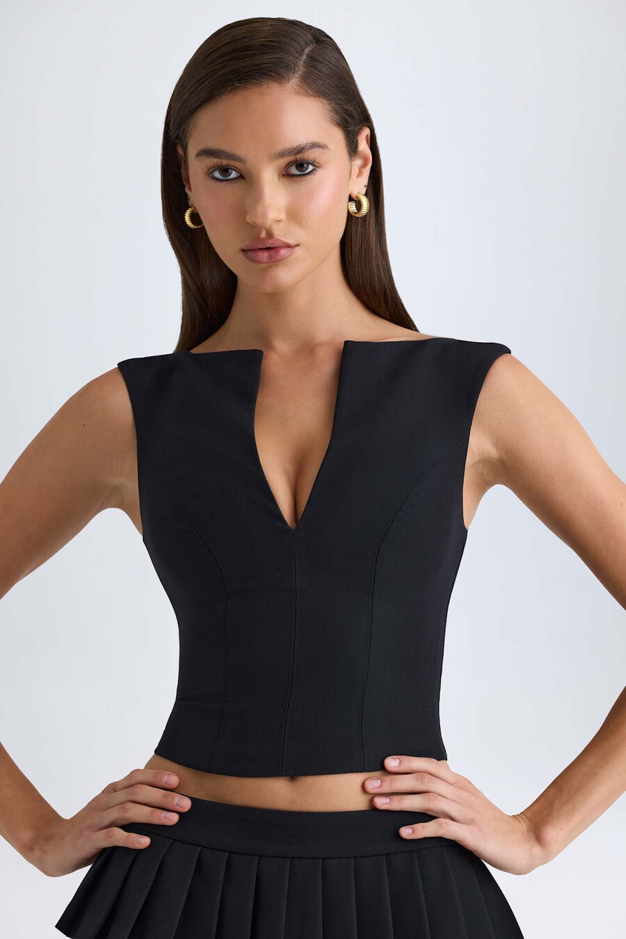 crop top met open voorkant in zwart