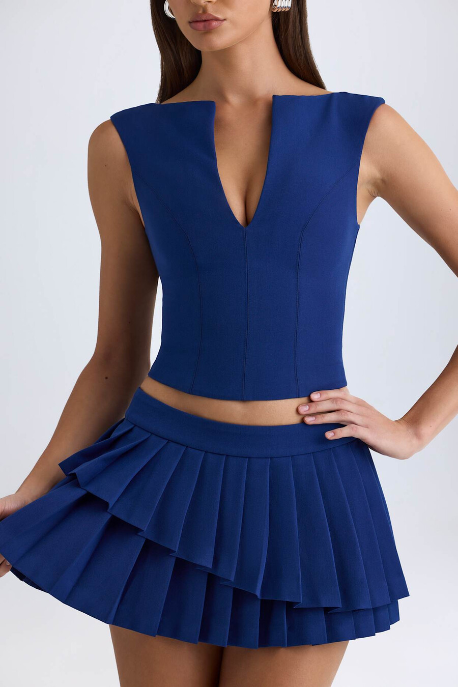 crop top met open voorkant in donkerblauw