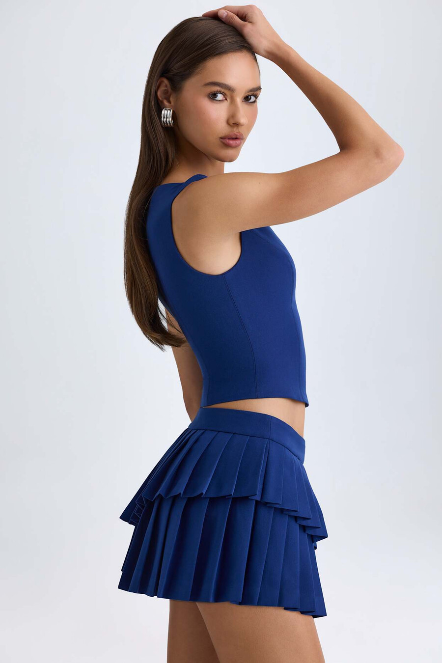 crop top met open voorkant in donkerblauw