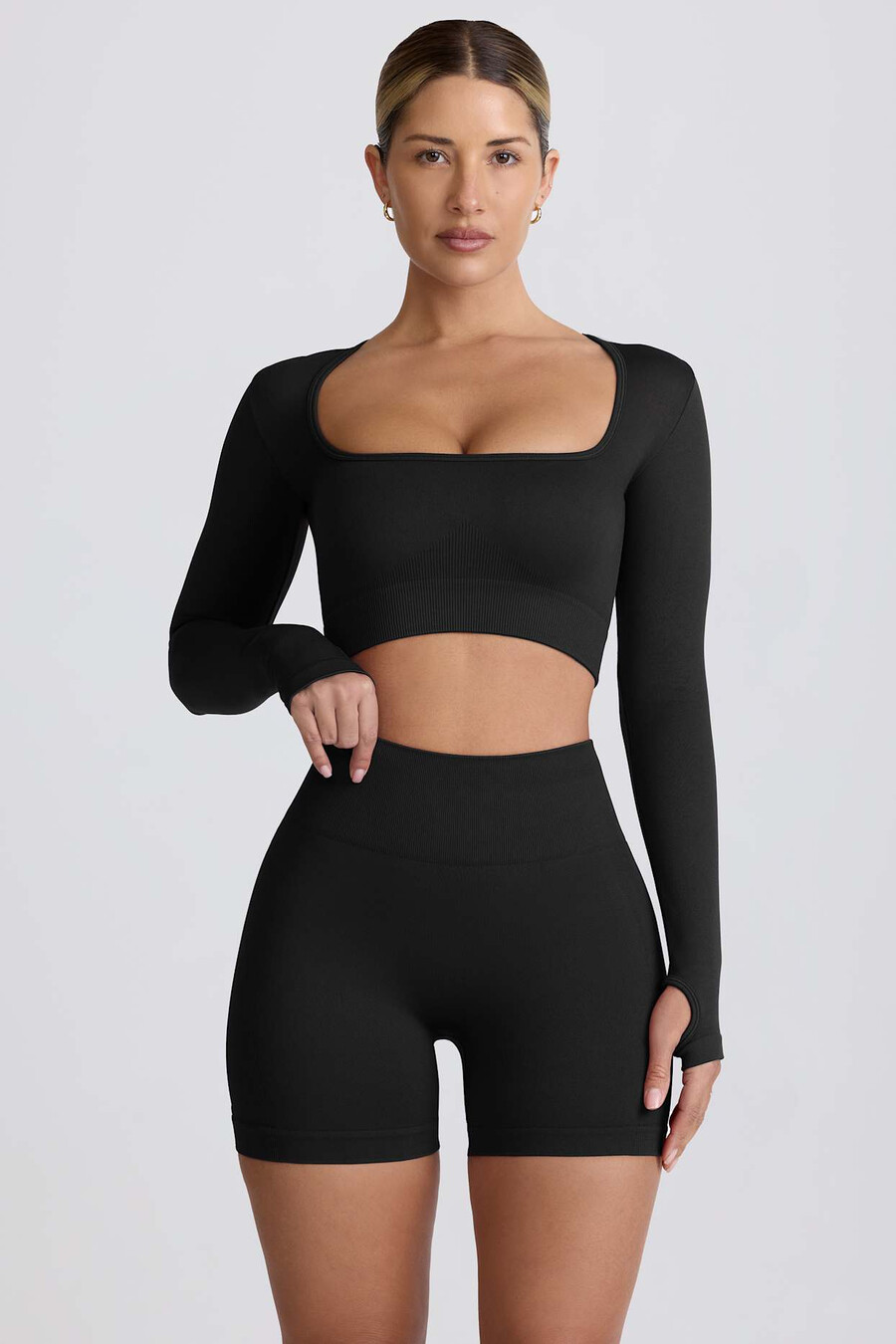 super sculpt naadloze crop top met lange mouwen in zwart