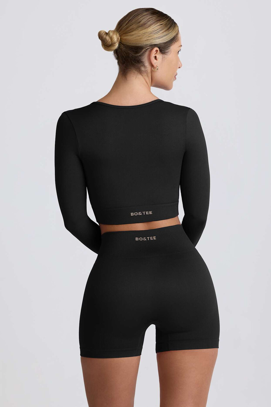 super sculpt naadloze crop top met lange mouwen in zwart