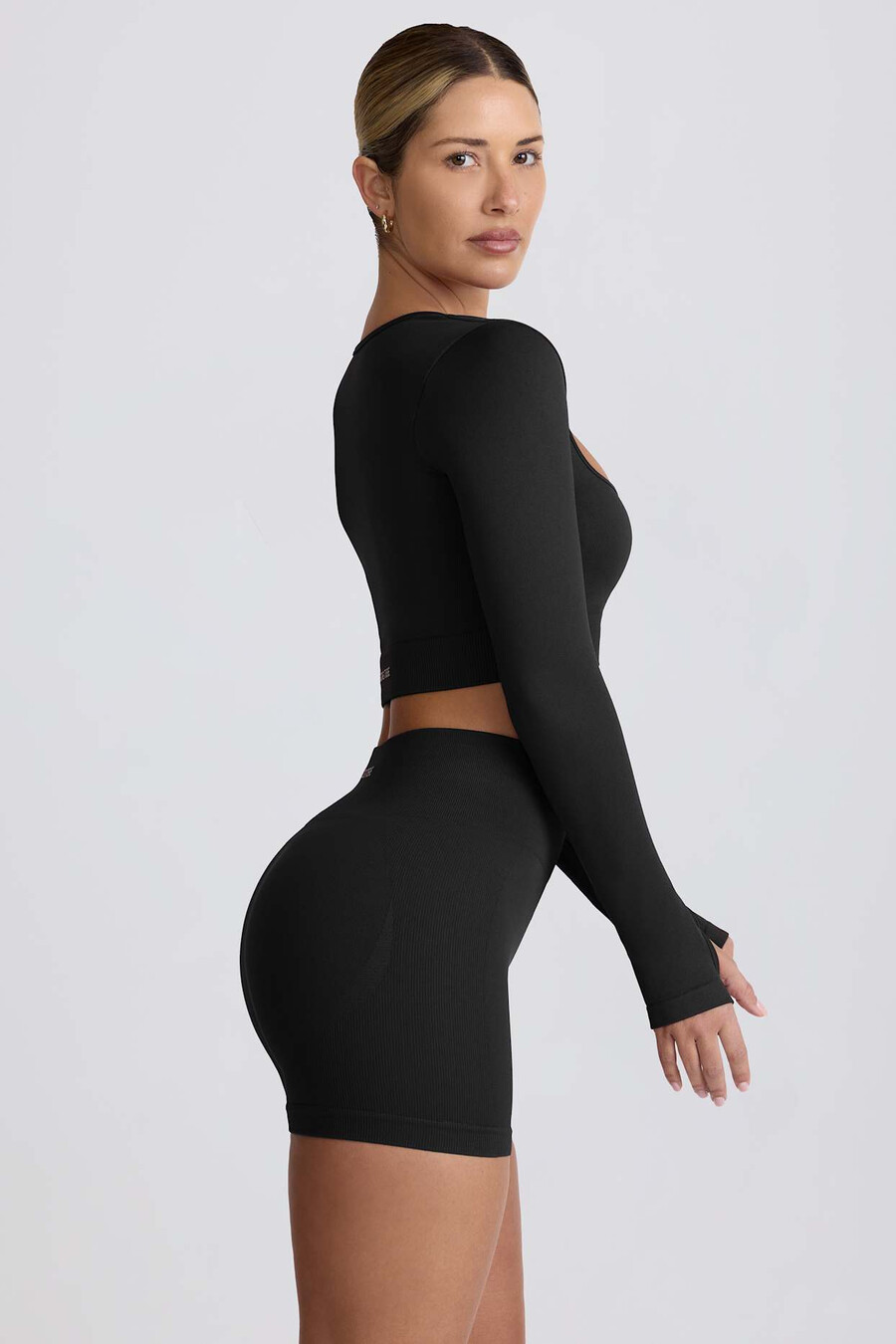 super sculpt naadloze crop top met lange mouwen in zwart