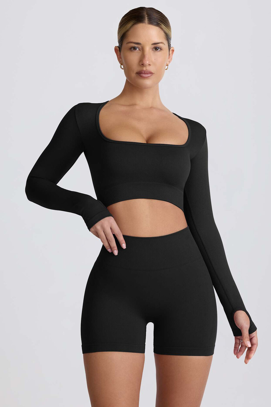 super sculpt naadloze crop top met lange mouwen in zwart