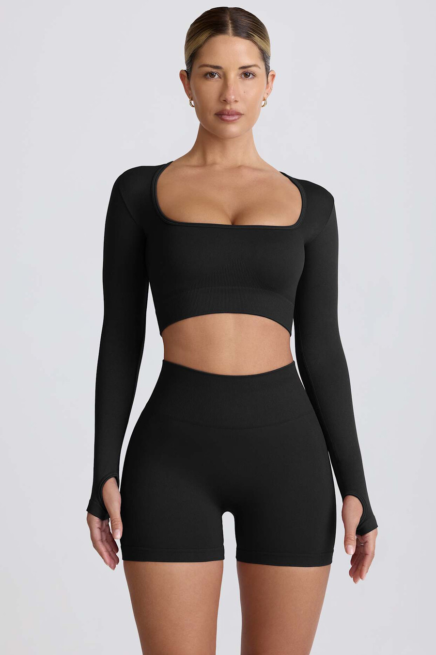 super sculpt naadloze crop top met lange mouwen in zwart