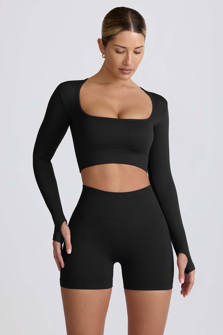 super sculpt naadloze crop top met lange mouwen in zwart
