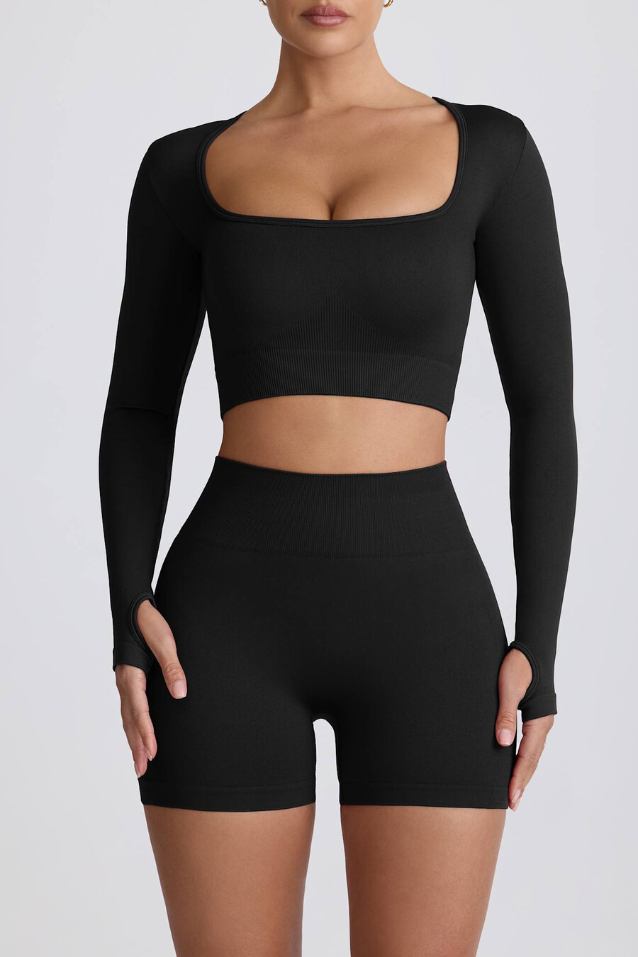 super sculpt naadloze crop top met lange mouwen in zwart