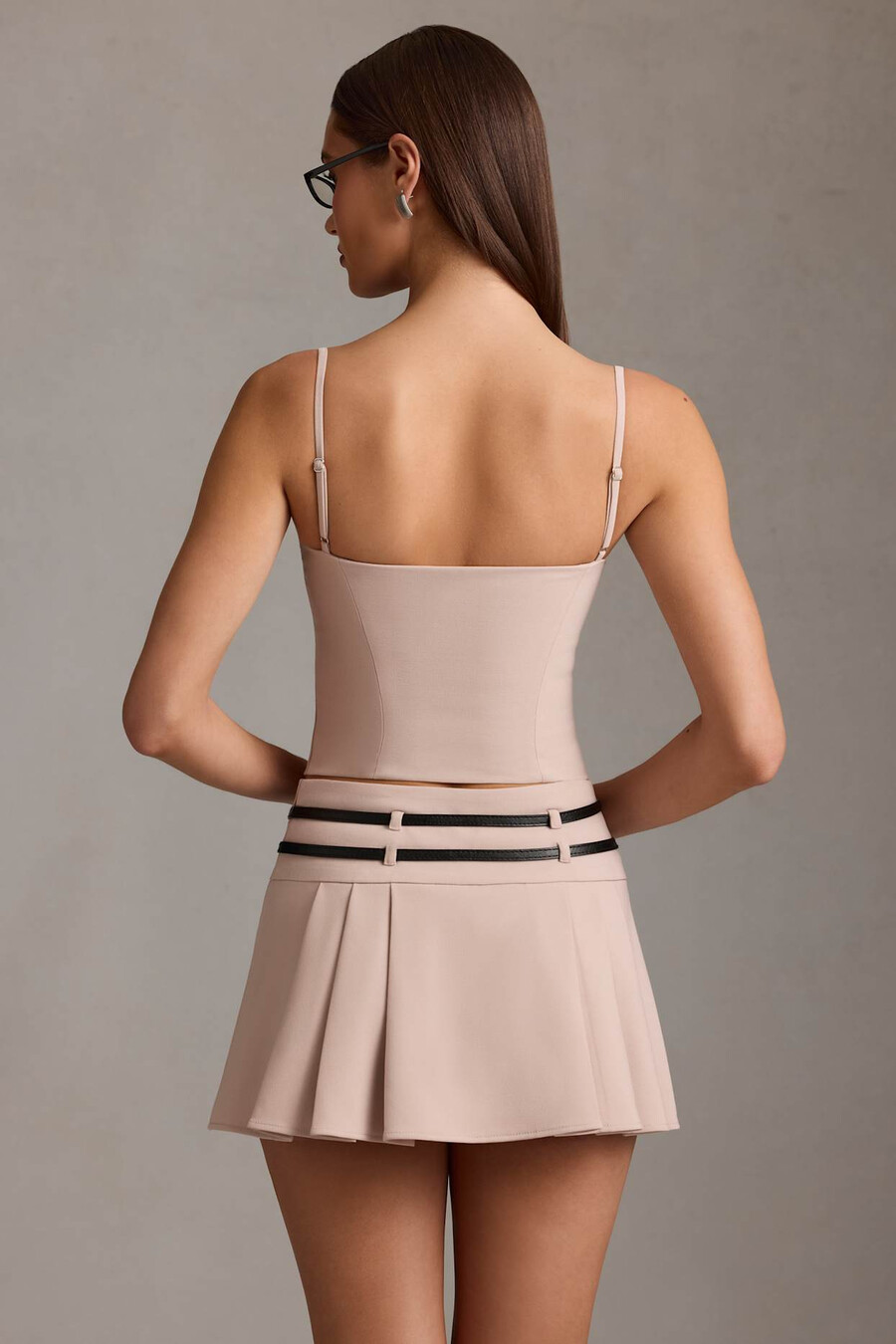 camisole top met uitsnijdingen in paddenstoelkleur