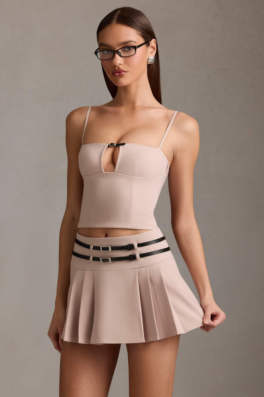 camisole top met uitsnijdingen in paddenstoelkleur