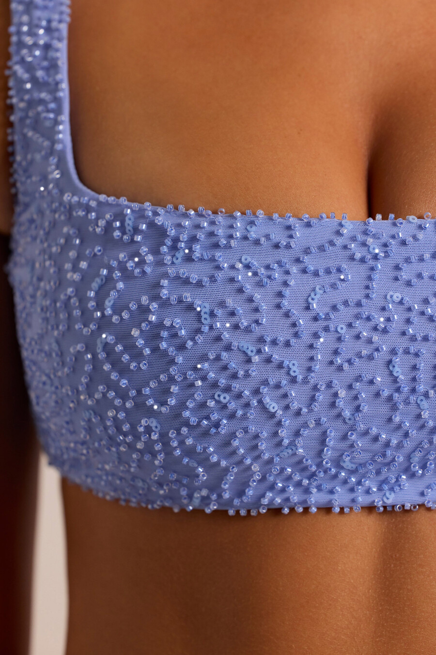versierde bralette met vierkante halslijn in poederblauw