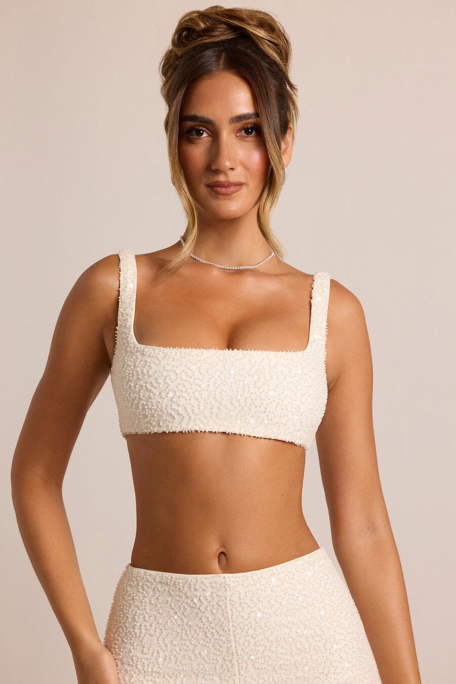 versierde bralette met vierkante halslijn in wit