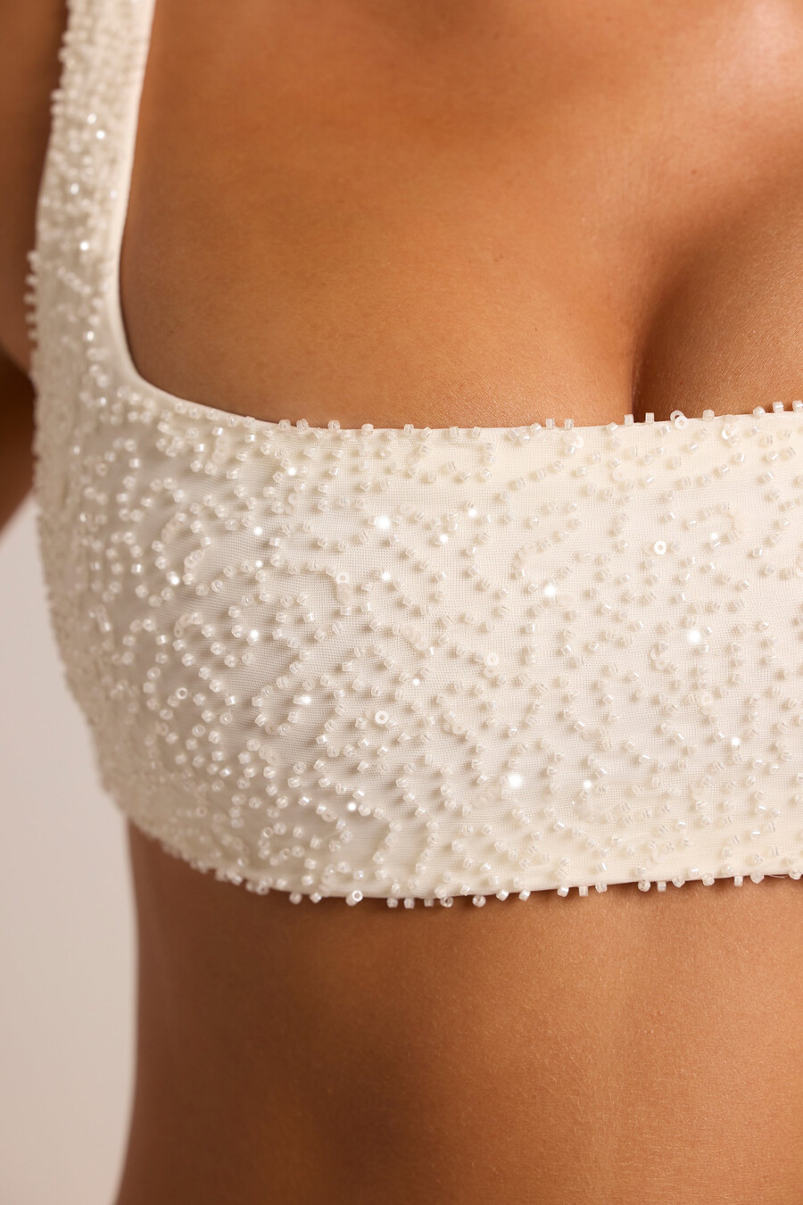 versierde bralette met vierkante halslijn in wit