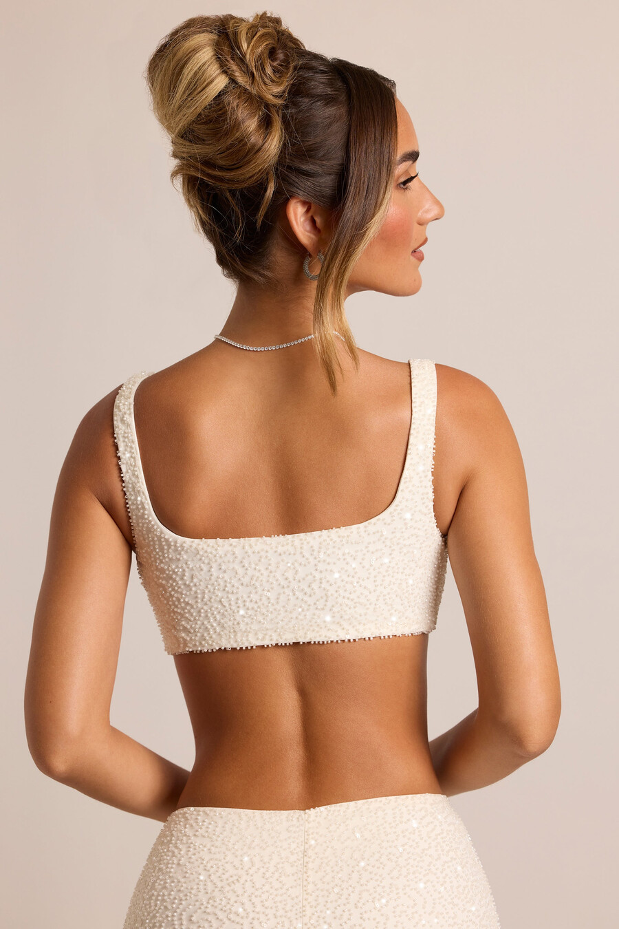 versierde bralette met vierkante halslijn in wit
